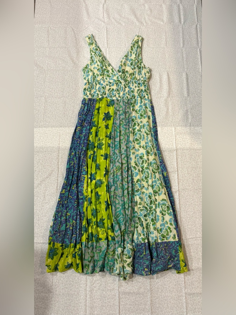 Vintage Hannah Floral Patchwork Cotton Maxi Dress Bohemian Cottagecore Fairy